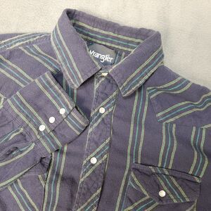 VINTAGE Wrangler Shirt Mens Medium Purple Button Up Pearl Snap Striped 90s